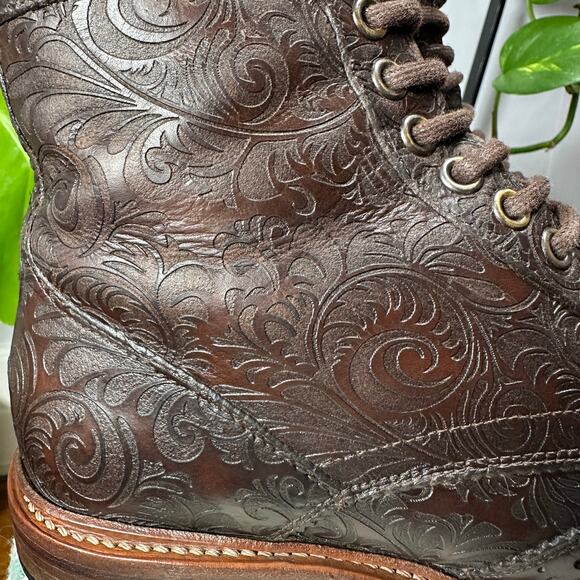 VTG Stacy Adams Tooled Leather Brogue Boots Men 7D Wmn 8.5 Paisley Floral 90s - Picture 8 of 15